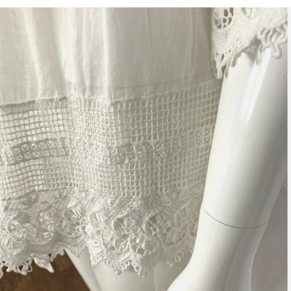 V Christina Sheer White Pleated Crochet Top Blouse Tunic Beach Cover Up Small - Picture 5 of 7